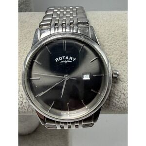 Rotary Windsor New Battery Mens Watch 34MM 7" Gray Dial Swiss Made Dolphin